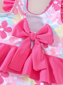 Conjunto de 2 peças para bebê menina, estilo casual, doce e fofo, para férias na praia, composto por body de tricô colorido com gola redonda e estampa floral, ideal para o verão. - Rosa Quente - Ver 8