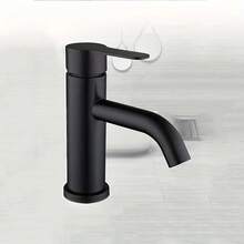 1个不锈钢单孔单把手浴室水槽龙头，冷热水混合龙头，黑色单把手浴室水槽龙头，洗衣房水槽龙头，冷热水混合浴室水槽龙头 - 彩色 - 查看 2