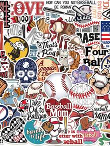 50pcs Baseball Stickers Aesthetic Vibes For Journal, Phone Case, Tablet, Water Bottle, Desk, Helmet, Bike, Luggage, Waterproof Decals - Multicolor - View 3