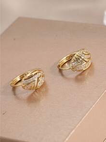 1 Pair Elegant Minimalist Hollow Micro-Inlaid Cubic Zirconia Earrings, Suitable For Daily Wear And Vacation, A Perfect Surprise Gift For Her - Gold - View 5