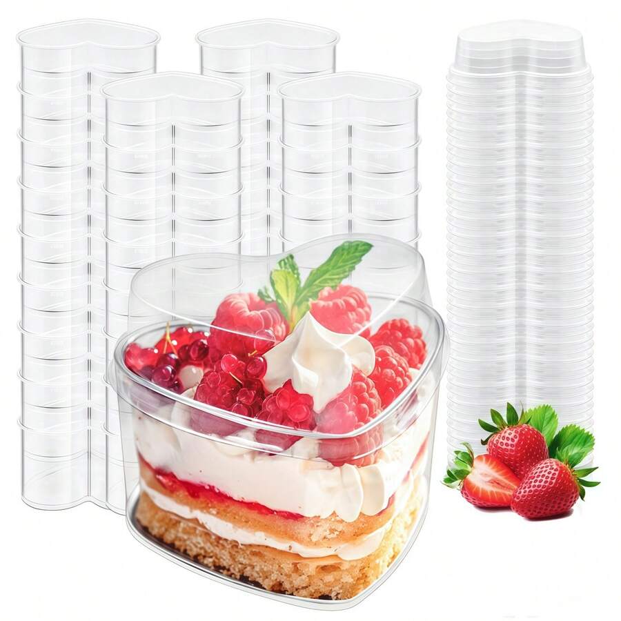 2 piezas Tazas con forma de corazón, tazas de postre con forma de corazón, tazas para mousse, tazas para pasteles, tazas para helado, tazas pequeñas, tazas de postre elegantes reutilizables, suministros para camping, suministros para fiestas, reuniones con amigos, cenas familiares - Ver 1