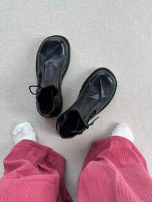 男士圆头德比鞋，褶裥鞋面系带正装鞋，休闲英伦复古乐福鞋，婚鞋，时尚徒步鞋 - 黑色 - 查看 1