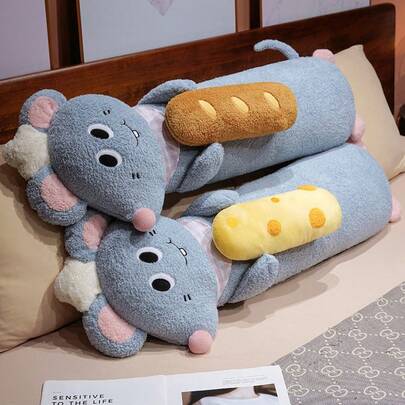 1个可爱超大卡通老鼠厨师趣味长抱枕毛绒玩偶，大号柔软老鼠抱枕靠垫，适用于沙发、午睡、生日、儿童节、复活节、母亲节礼物