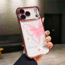 1pc New Minimalist Butterfly Electroplated Airbag Anti-Drop/Thickened Transparent TPU Protective Case Suitable Compatible With Apple 17 Pro Max/16 Pro Max/16 Pro/16/13 Pro Max/12 Pro Max 11, 15 Pro Max, 14 Pro Max/Galaxy, SAM/Honor/Note 13 Pro/S23 Ultra/S24 Ultra/S25/A56 Protective Cover - Pink - View 2