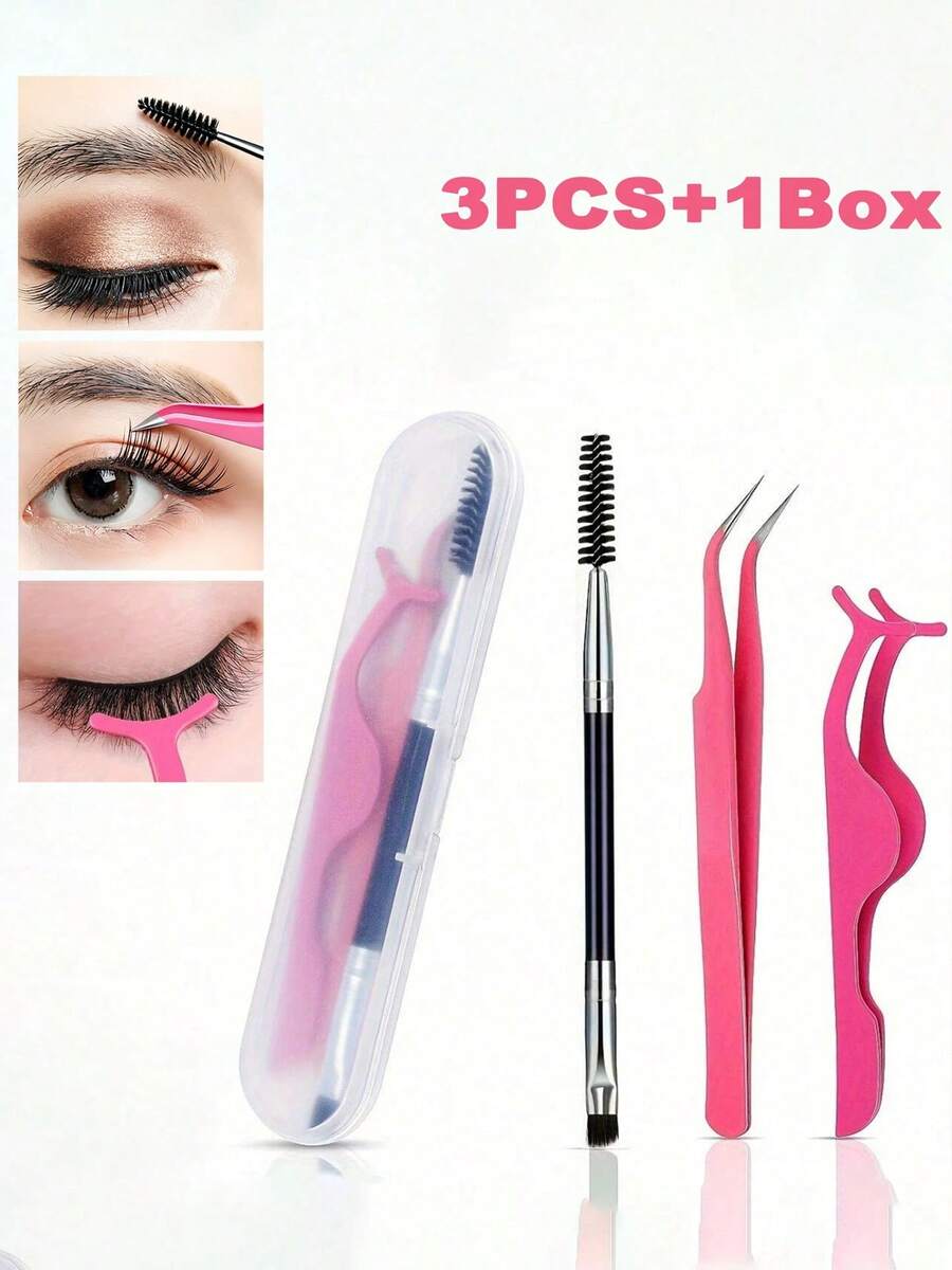 Kit de extensión de pestañas 3 en 1 con pinzas, rizador y cepillo con caja de almacenamiento - 3 piezas/juego - Ver 1