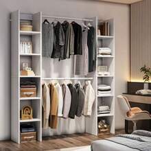 Perchero para Ropa Armario armable para Ropa Armario para Ropa con Dos Filas de Compartimentos de Almacenamiento 155 x 30 x 181 cm Blanco - Blanco - Ver 2