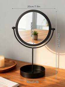 1PC Exquisite Nordic Light Luxury Style Desktop Vanity Mirror, Oval, Round Optional, Creative Metal Frame, Bottom With Storage Tray, Can Place Lipstick, Cosmetics, Jewelry, Jewelry, Perfume, Makeup Brush, Aromatherapy Products, Etc. - Multicolor - View 14