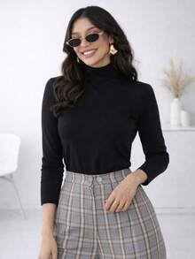 Blusa de Frio Segunda Pele Feminina Cacharrel Básica Manga Longa Gola Alta Malha Macia Confortável - Preto - Visão 7