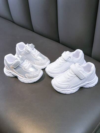 A Pair Of Unisex Children's Sneakers For Girls, 2026 New Spring Collection, Princess Chunky Sneakers With Soft Soles, Suitable For All Seasons