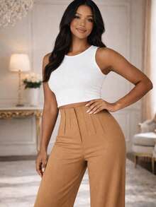 Pantalón pinza acampanado para dama - Caqui - Ver 2