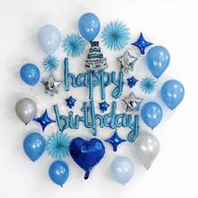 Set Of Metallic Balloons For Birthday Happy Birthday - Blue - View 1