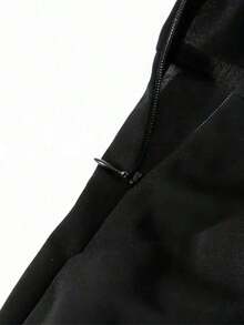 Women's Elegant Office Long Sleeve Bodycon Dress, Solid Color Elegant Zipper Waist Belt Pocket Office Dress - 黑色 - 查看 4