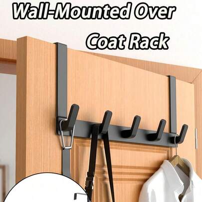 Wall Mounted Over The Door Hanging Rack With Multiple Hooks And Towel Storage Space - Space-Saving Modern Design, Easy To Install For Heavy Coats, Jackets, Dresses, Bedding - Durable Black Frame And White Surface Door Hanging Hooks, Suitable For Entryway, Bedroom, Bathroom Storage - Multifunctional Door Storage Solution, Practical Hooks, Wall Mounted Hooks, Door Hooks, Wall Hooks, Bathroom Towel Hooks