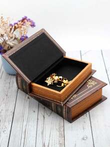 1pc/2pcs/3pcs Wooden PU, Literary Classic Book Shaped Decorative Desk Organizer, Storage Box, Jewelry Box, Hidden Secret Compartment For Keepsakes & Gifts - Multicolor - View 3