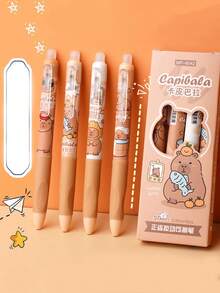 4支装黑色喵喵小喵可擦热敏按压式笔，积极姿势中立笔，蓝黑莫艺可擦笔 - 彩色 - 查看 8