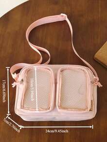 可爱小号斜挎包 女款 双透明口袋 痛包 女孩款 带徽章展示牌 迷你单肩包 钱包 手提包 痛包 夏季包 - 白色 - 查看 9