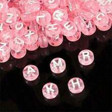 100/200/500 Pieces Of Pink Circular Letter Beads Acrylic Love Letter Bead Jewelry Production DIY Necklace Bracelet Birthday Gift Jewelry Production (4 * 7mm) - 淺粉色 - 查看 3