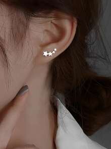 1 对闪亮星星耳夹，低过敏性且轻盈，全天佩戴舒适 - 銀色 - 查看 6