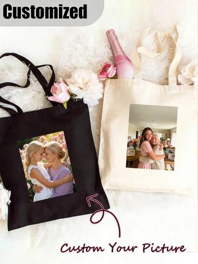 Customized Canvas Tote Bag, Personalized Handbag, Can Print Your Favorite Patterns, Foldable, Large Capacity Lightweight, Fashion Multipurpose, Suitable For Birthday, Holiday, Wedding, Mother's Day Gifts, Bridesmaid Gifts, Suitable For Ladies, School/Study/Backpack, Very Suitable As A Gift For Her, Outdoor/Outing/Travel/Hiking/Sports/Climbing, Business/Commute/Work/Office, Travel