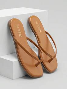 Rihero Women's Flip Flops Comfortable Classic Square Toe Beach Sandals Slip On Leather Thong Flat Sandals Dressy - 譚 - 查看 6