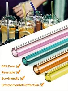 A Set Of 4 Reusable Colored Glass Straws, With A Cleaning Brush - Heat-Resistant Glass Straws, Suitable For Outdoor Activities, Restaurants, Picnics, Camping, Sports, Smoothies, Milkshakes, Tea, Juice And Cocktails - Includes A Cleaning Brush. Christmas Gift, Back-To-School Season, School Supplies - View 5