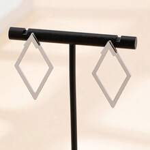 Geometric Square Clip-On Earrings & Pendant Set, Minimalist Silver & Gold Tone Jewelry For Women - Silver - View 7
