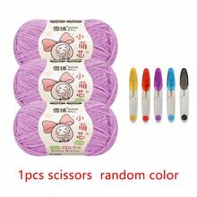 3pcs/Set Chenille Yarn Balls With Random Color Scissors, 100% Polyester DIY Craft Material Kit For Doll, Scarf, Bag Handmade Knitting - Multicolor - View 29