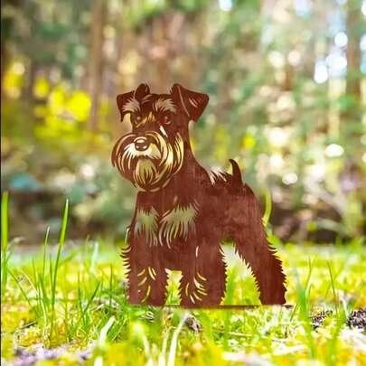 1个亚克力雪纳瑞犬花园插牌 - 经典设计宠物纪念和庭院装饰，母亲节理想之选，户外致敬爱狗人士，复古棕色饰面，地插式，宠物墓碑 | 雪纳瑞犬设计 | 经久耐用，户外使用，狗狗纪念礼物