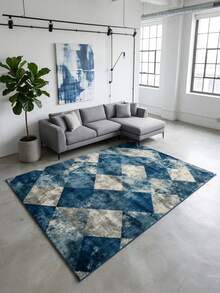 Covor cu aspect de cașmir artificial (aprox. 1000 g/m²) - Suprafață cu fir mediu, cu scame reduse, cu model geometric în formă de romb, în nuanțe de albastru cobalt, gri ardezie și alb-gălbui, pe bază în nuanțe de beton | Material ușor de curățat, rezistent la pete, pentru living / dormitor / birou de acasă sau spațiu industrial modern | Se potrivește stilurilor de decor minimaliste, urbane, de tip loft și contemporan | Alegerea ideală pentru o casă nouă, cadouri sau pentru a adăuga o dimensiune texturată casei tale - A - Vizualizare 5