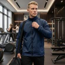 Men's Plus Size Windbreaker With Zipper – Lightweight, Sporty, Comfortable And Stylish Jacket - 藏蓝色 - 查看 2