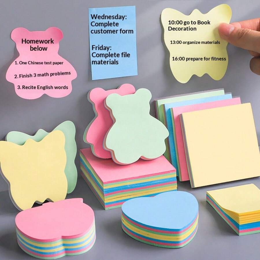 可爱彩色心形便签纸，学生备忘录，高品质心形索引标签贴纸，中小学生计划本标记，创意卡通备忘录，少女风INS风格备忘录，学习/办公索引贴纸，实用好物，节日、生日送礼佳品，做工精致，家居必备