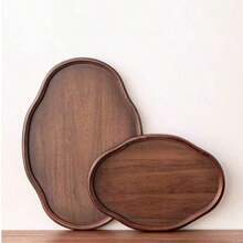 1pc Walnut Oval Serving Tray, Suitable For Holding Food, Snacks, Beverages, Sushi, Steak, Pizza, Desserts, Cakes, Breads, Also Can Be Used As Breakfast Tray, Coffee Tray, Tea Tray, Dinner Plate, Food Serving Platter - Maroon - View 10