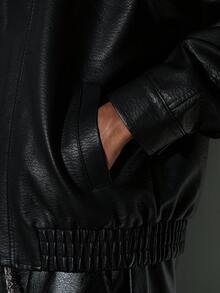 Modcrash Men's Jacket, Streetwear Casual Punk, Leather, Loose Relaxed Fit, Motorcycle, Autumn Winter, Unisex Fall/Autumn/Winter - Black - View 8