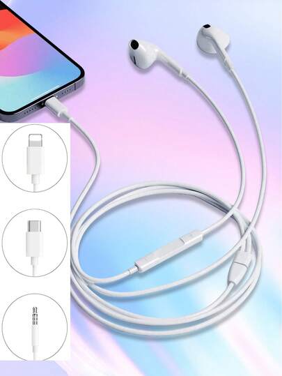 Type-C Wired Earphones, 3.5mm Round Plug, USB-C Earbuds, Audio Headphones, Electronic Call And Music Bass Stereo In-Ear Headphones, Wireless Earphones Compatible With /PC