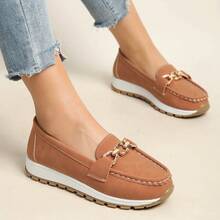 Ladies' Platform Loafers, Stylish And Versatile Slip-Ons, Comfortable Wedge Casual Moccasins., Women Shoes - Reddish-brown - View 2