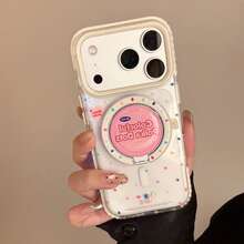 1pc White Rim Magnetic Colorful Dot + Rose Dot Round Magnetic Phone Holder Stand, Transparent, Suitable For IPhone 17 Pro Max, American Style Magnetic Holder For IPhone 16, 13 Soft Case, 15, Personalized, Creative, Geometric, Minimalist, Contrast Color, Niche, Ins Style - Clear - View 4