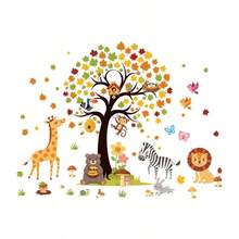 Juego de pegatinas de pared con árboles y animales, jirafas, leones, cebras, monos, osos, conejos, pegatinas impermeables autoadhesivas para decoración de baño, decoración de arte de pared para el hogar, habitación de niños - T3355 - Ver 5