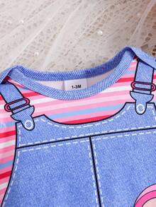 1pc Cute Striped Pony Newborn Baby Romper - Blue - View 3