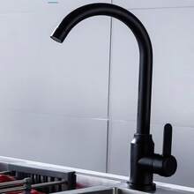 1个360°旋转不锈钢黑色水龙头，冷热双出水龙头，适用于洗碗机、水槽、蔬菜清洗盆 - 黑色 - 查看 4