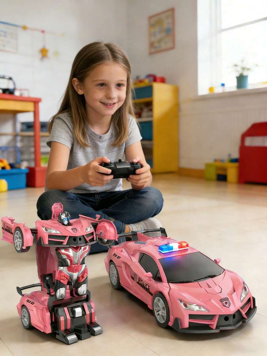 1pc Remote Control Car (Girl Version), Pink Remote Control Racing Car, Children's Transforming Robot Remote Control Car, 1:18 Scale Model Race Car, 360° High-Speed Rotation, 2.4GHz Robot Remote Control Car, One-Key Transformation Function, With LED Lights, Comes With Rechargeable Lithium Battery, Suitable As Birthday/Christmas/Easter/Halloween/Thanksgiving/New Year Gift For 3-12 Year Old Boys And Girls