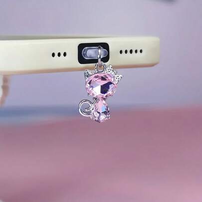 Nút bịt bụi hình mèo đính pha lê Zirconia lấp lánh cho điện thoại - Nắp bảo vệ giao diện USB-C với mặt dây chuyền hình mèo dễ thương, phù hợp với và cổng Type-C, nắp chống bụi bền chắc, phụ kiện quà tặng thời trang.