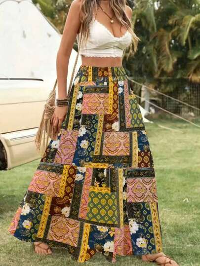 波西米亚风印花休闲半身裙 春季