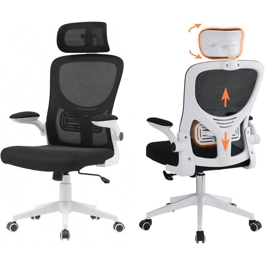 Silla de Oficina con Soporte Lumbar,Silla De Escritorio Ergonómica con Altura Ajustable,con Función de Bloqueo de Inclinación,Silla Ergonomica con Reposacabezas Ajustable,Respaldo Alto,con Ruedas - 1 - Ver 1