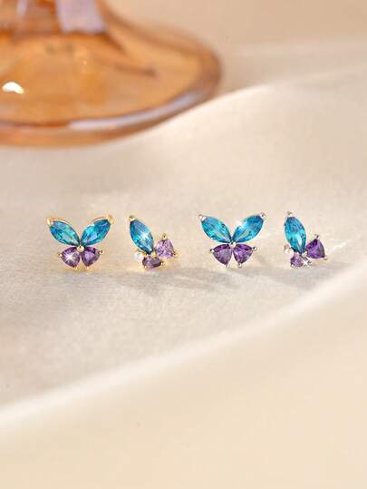 1 Pair 925 Silver Crafted Enamel Butterfly Wing Stud Earrings, Versatile Minimalist Fresh Style Gift, Korean Earrings For Women