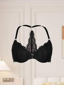 2 pezzi Reggiseno con chiusura anteriore in pizzo con ferretto, push-up, design bello sulla schiena, traspirante e comodo, per sollevare e raccogliere il seno, adatto per uso quotidiano e casual - Multicolore - Visualizzare 10