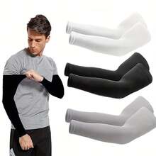 2pcs (1 Pair) Unisex Ice Silk Fiber Arm Sleeves, Breathable Elastic Quick-Dry Fabric, Ideal For Running, Fishing, Cycling And Other Sports In Summer - Multicolor - View 3