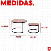 Juego de 2 Mesas Auxiliares Redondas para Sala, Estilo Industrial Minimalista, Madera y Acero, Fácil Montaje, Ideal como Mesa de Centro y Café - por defecto - Ver 2