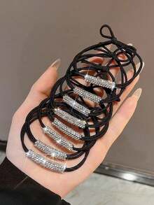 5 piezas/10 piezas Lazos de pelo con diamante de imitación de lujo, scrunchies elegantes, bandas de pelo minimalistas y versátiles de alta elasticidad - Multicolor - Ver 6