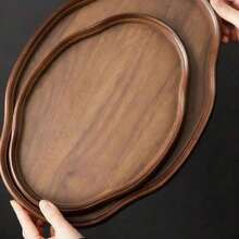 1pc Walnut Oval Serving Tray, Suitable For Holding Food, Snacks, Beverages, Sushi, Steak, Pizza, Desserts, Cakes, Breads, Also Can Be Used As Breakfast Tray, Coffee Tray, Tea Tray, Dinner Plate, Food Serving Platter - Maroon - View 9
