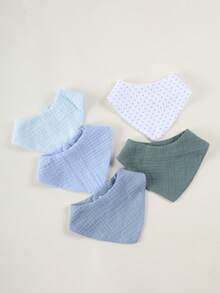 5pcs/Set Muslim Cotton Baby Bibs, Soft Absorbent Pure Cotton Breathable Triangle Burp Cloths - Blue - View 5